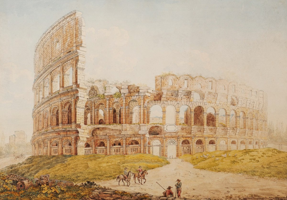 Italian School Of The XIXth Century, Animated View In Front Of The Colosseum