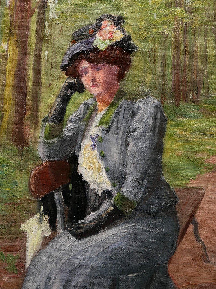 Luc Leguey, Woman Sitting On A Bench In A Park-photo-2