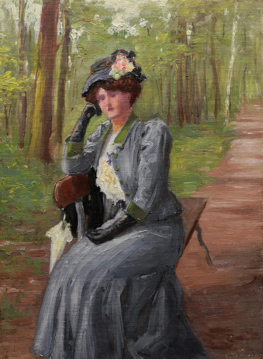 Luc Leguey, Woman Sitting On A Bench In A Park
