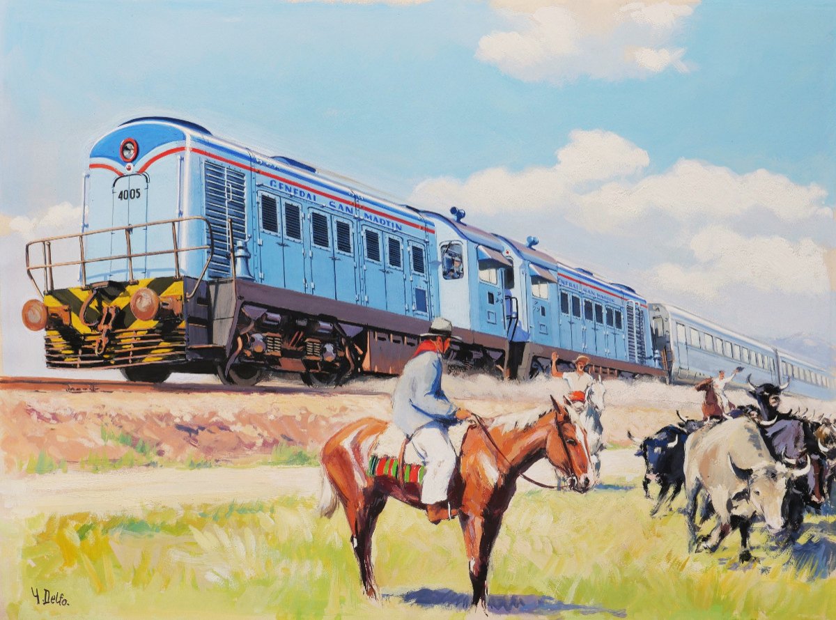 Yves Delfo, The Train Of The General San Martín And Two Gauchos In The Argentine Countryside