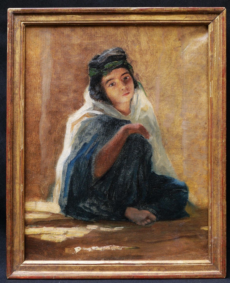 École FRANÇAISE du XIXème siècle, Jeune fille d'Afrique du Nord assise-photo-3