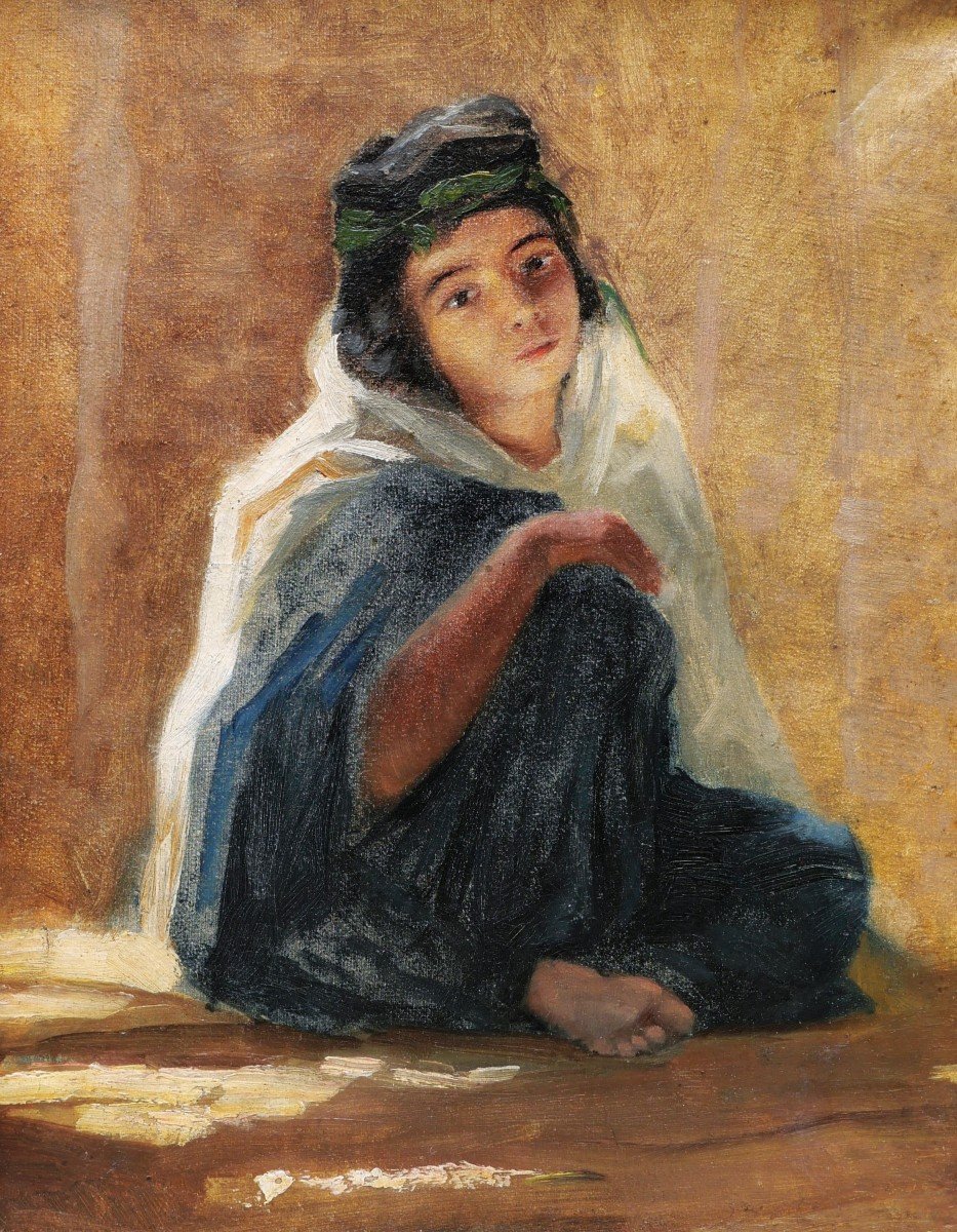 École FRANÇAISE du XIXème siècle, Jeune fille d'Afrique du Nord assise