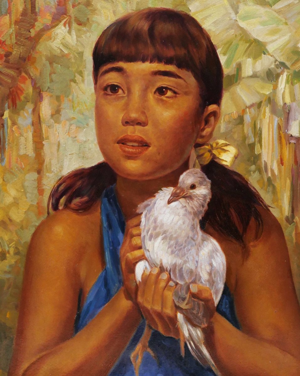 Ralph Burke Tyree, Girl From Guam In The Jungle, Holding A Bird-photo-2