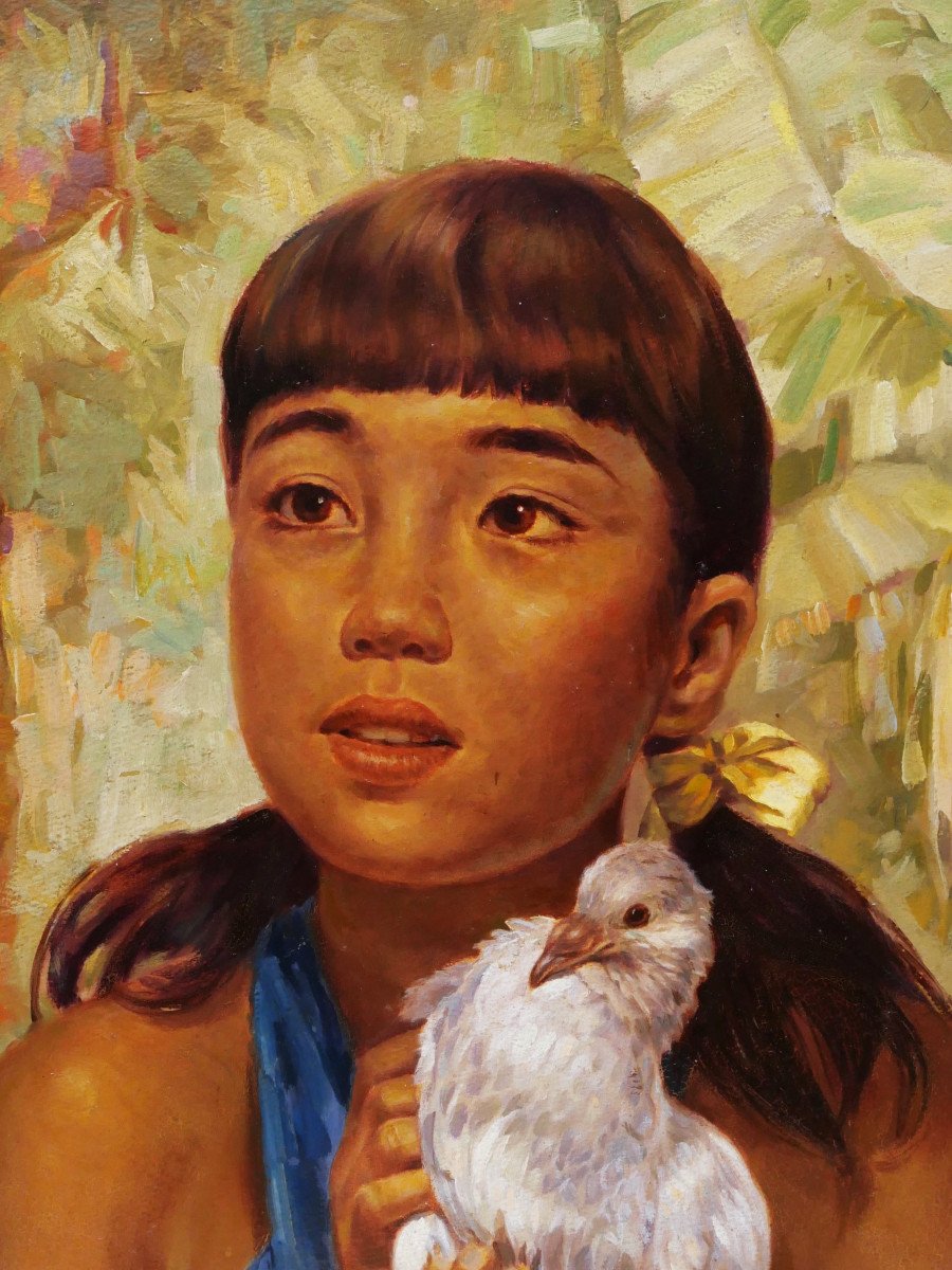 Ralph Burke Tyree, Girl From Guam In The Jungle, Holding A Bird-photo-3