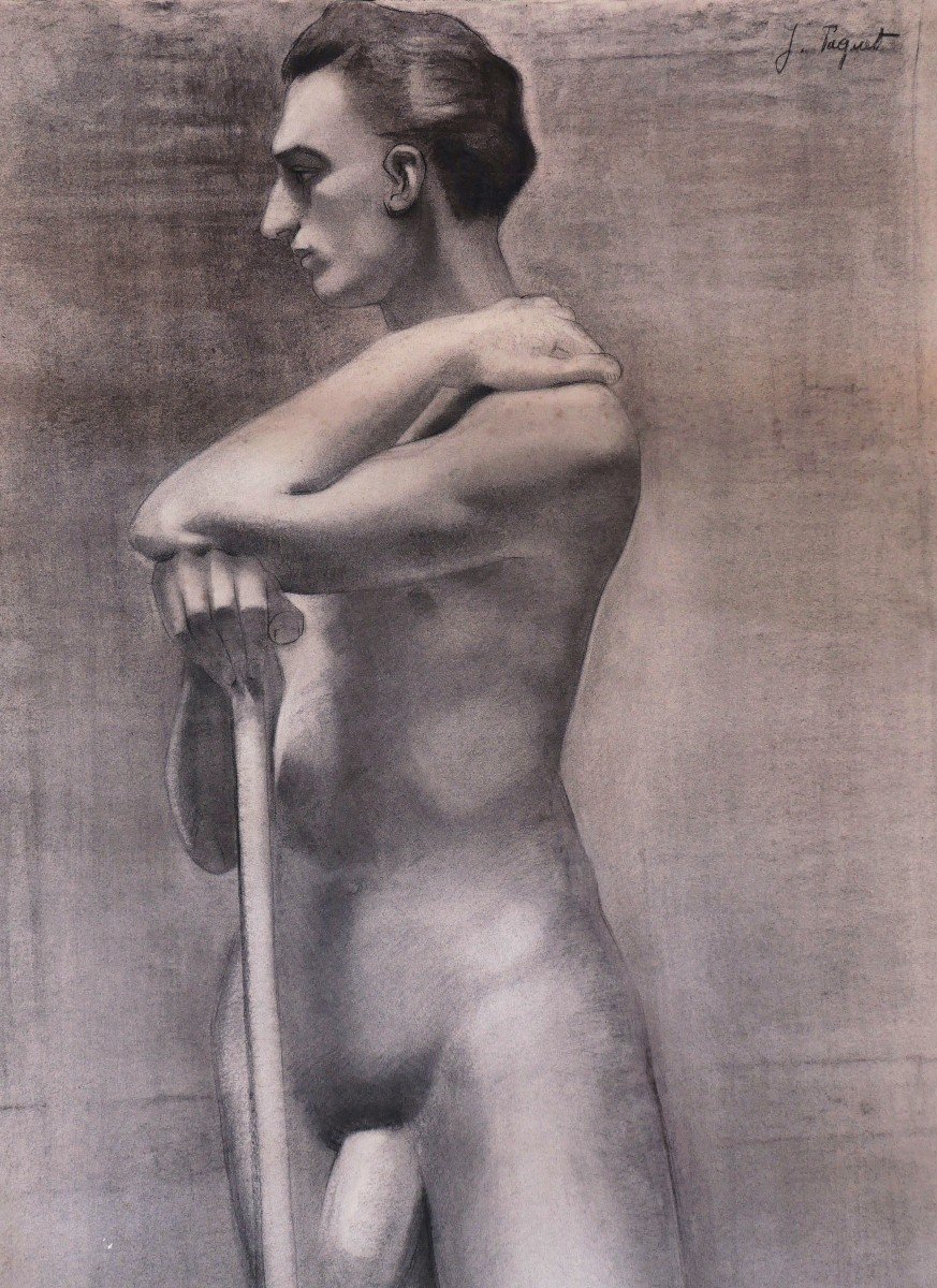 Jeanne Paquet, Naked Man Leaning On A Stick (large Format)-photo-3