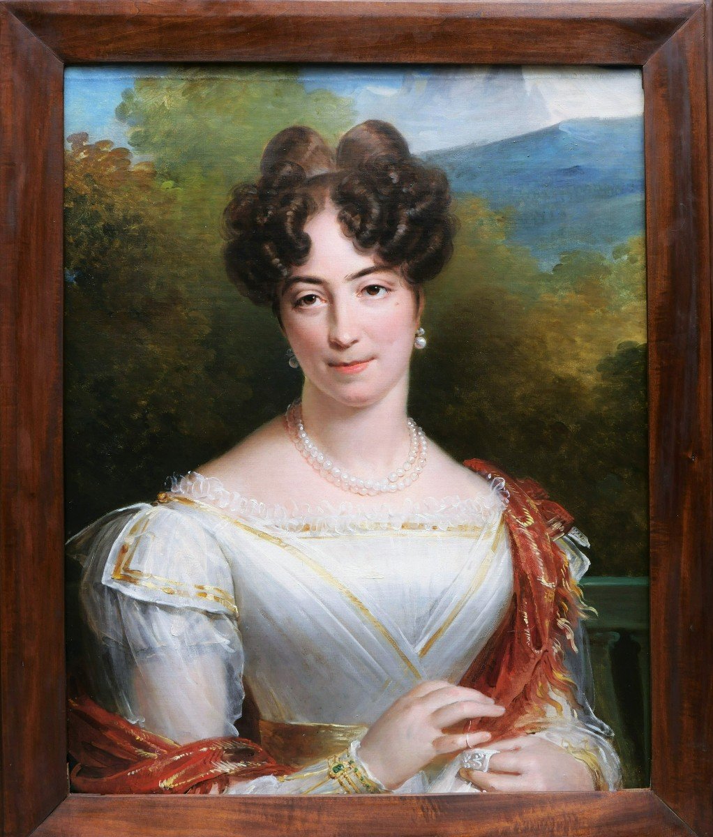 École FRANÇAISE ou SUISSE du début du XIXème siècle, Portrait de femme en robe blanche-photo-4