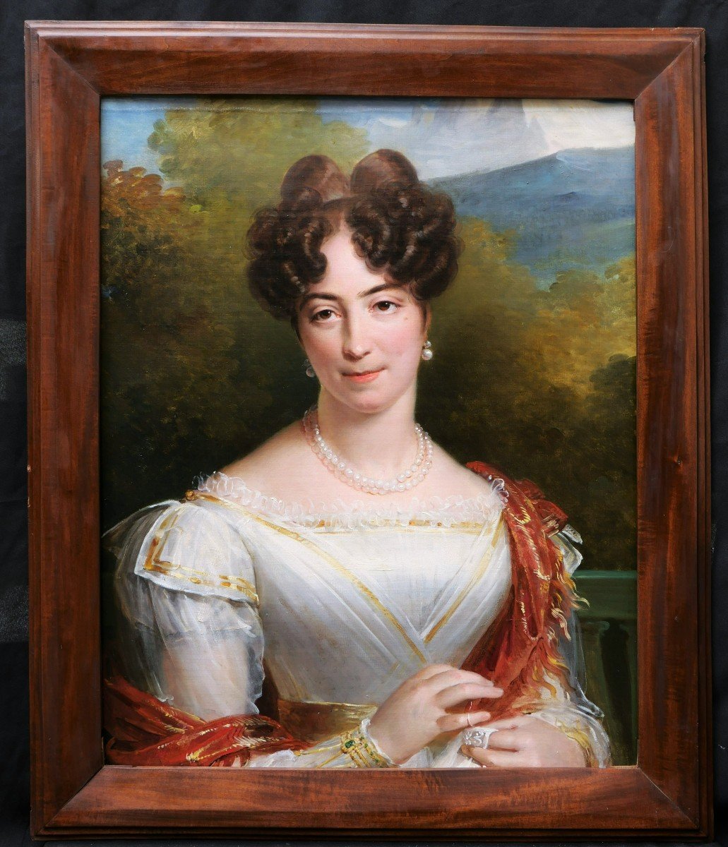 École FRANÇAISE ou SUISSE du début du XIXème siècle, Portrait de femme en robe blanche-photo-1