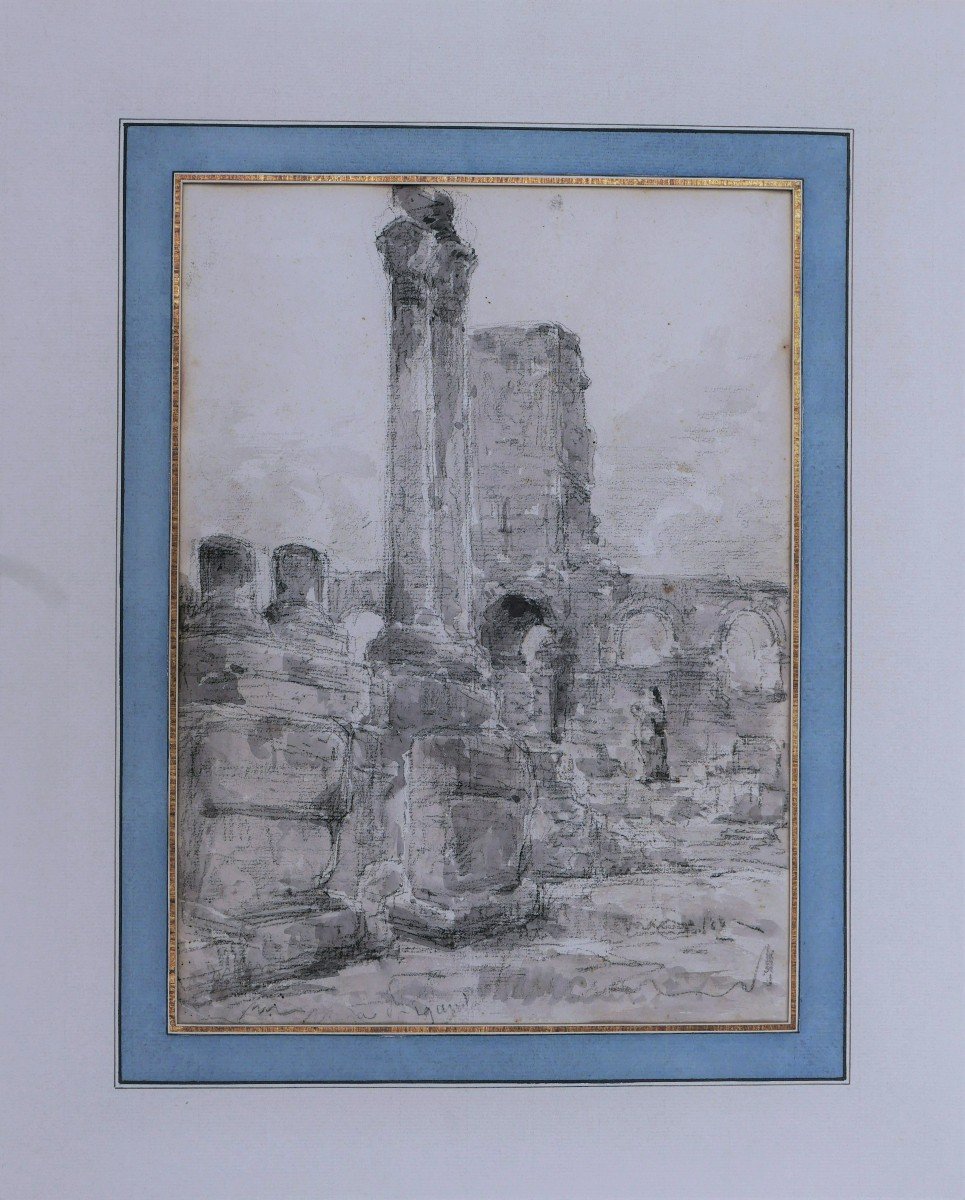 French School Late 18th – Early 19th Century, The Ruins Of The Roman Theater Of Arles-photo-1