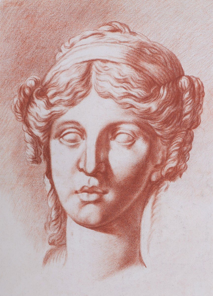 École FRANÇAISE début XIXème siècle Tête de femme aux tresses à l'antique-photo-3