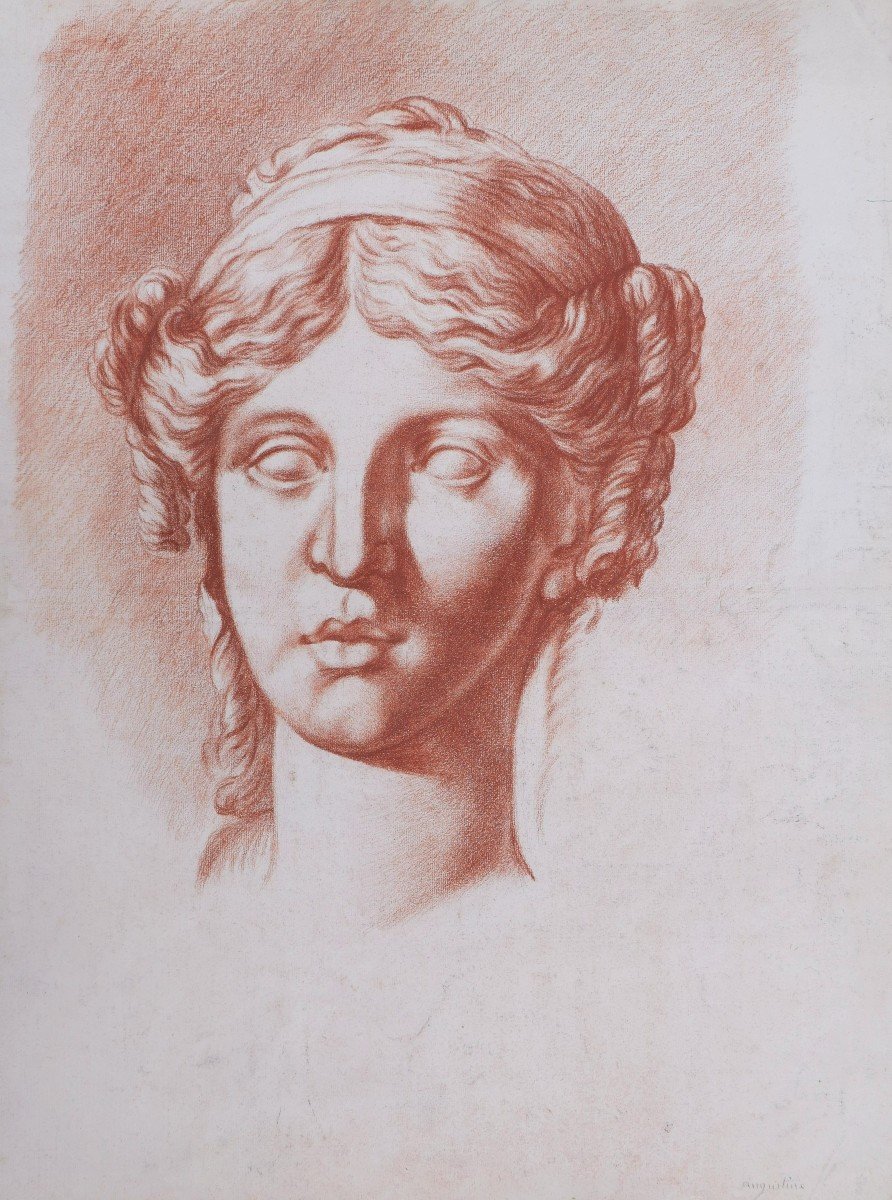 École FRANÇAISE début XIXème siècle Tête de femme aux tresses à l'antique