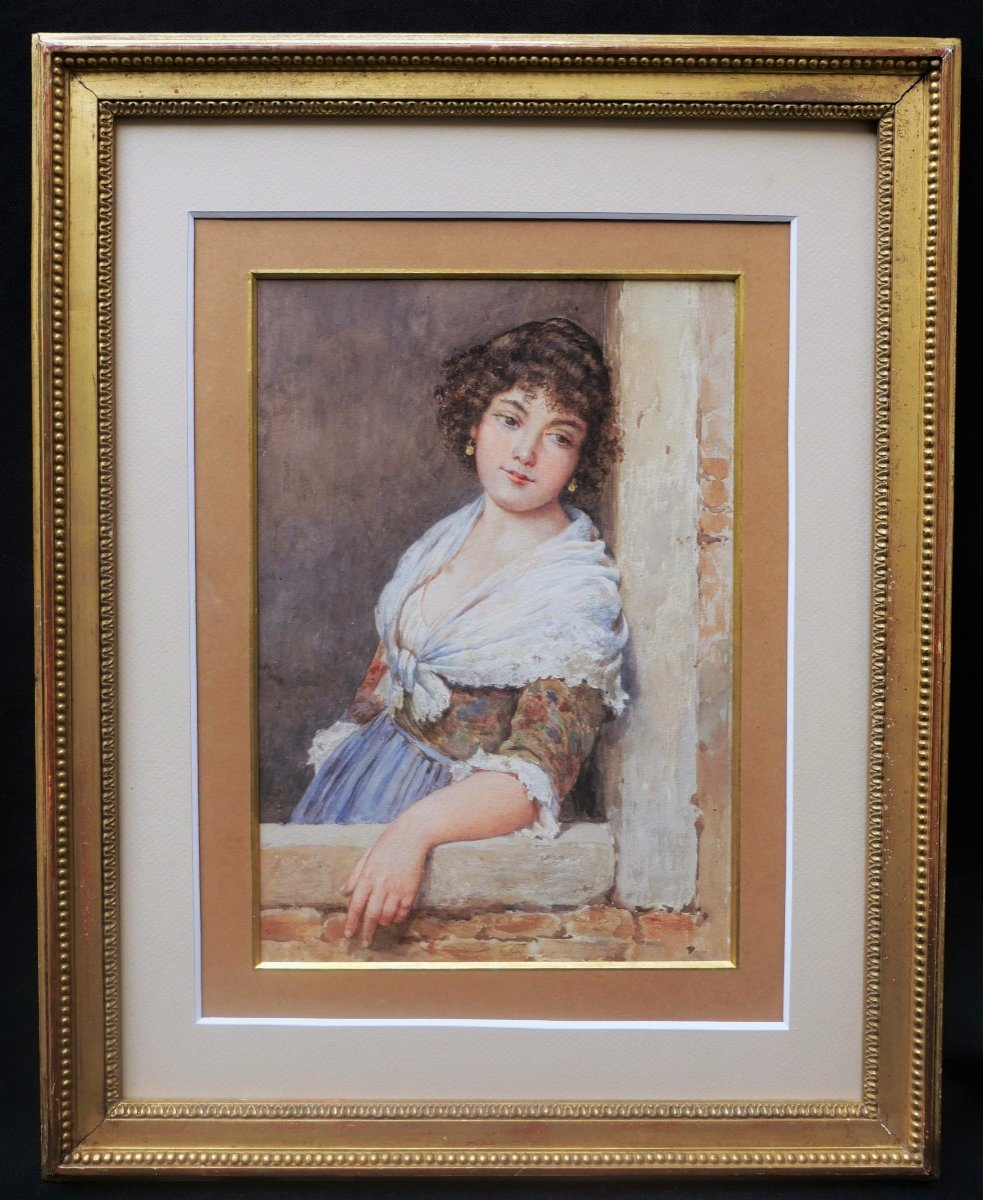 Attribué à Eugen Alfons VON BLAAS, Jeune Italienne à la fenêtre-photo-3