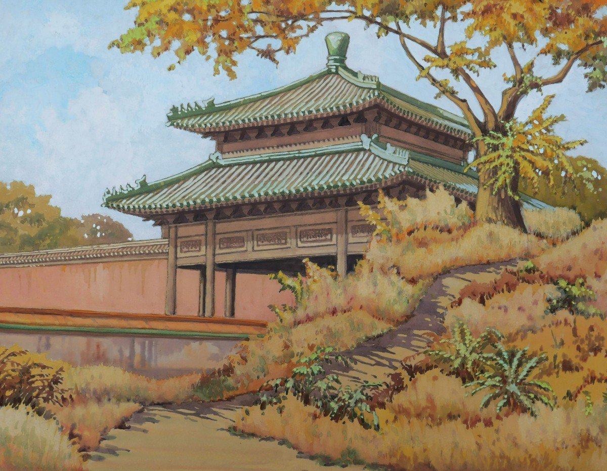 French Or Chinese School Circa 1930-1940, Nine Views Of Temples Or Palaces In China-photo-3