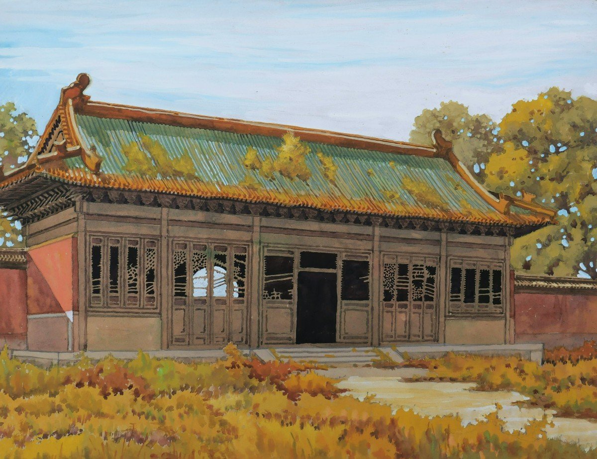 École FRANÇAISE ou CHINOISE circa 1930-1940, Neuf vues de temple ou de palais en Chine-photo-1