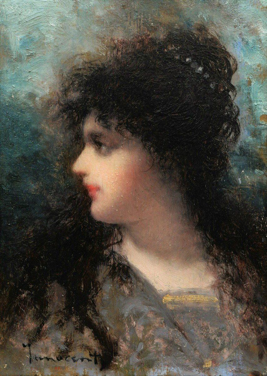 Camillo Innocenti, Portrait Of A Young Italian Girl, Painting-photo-3