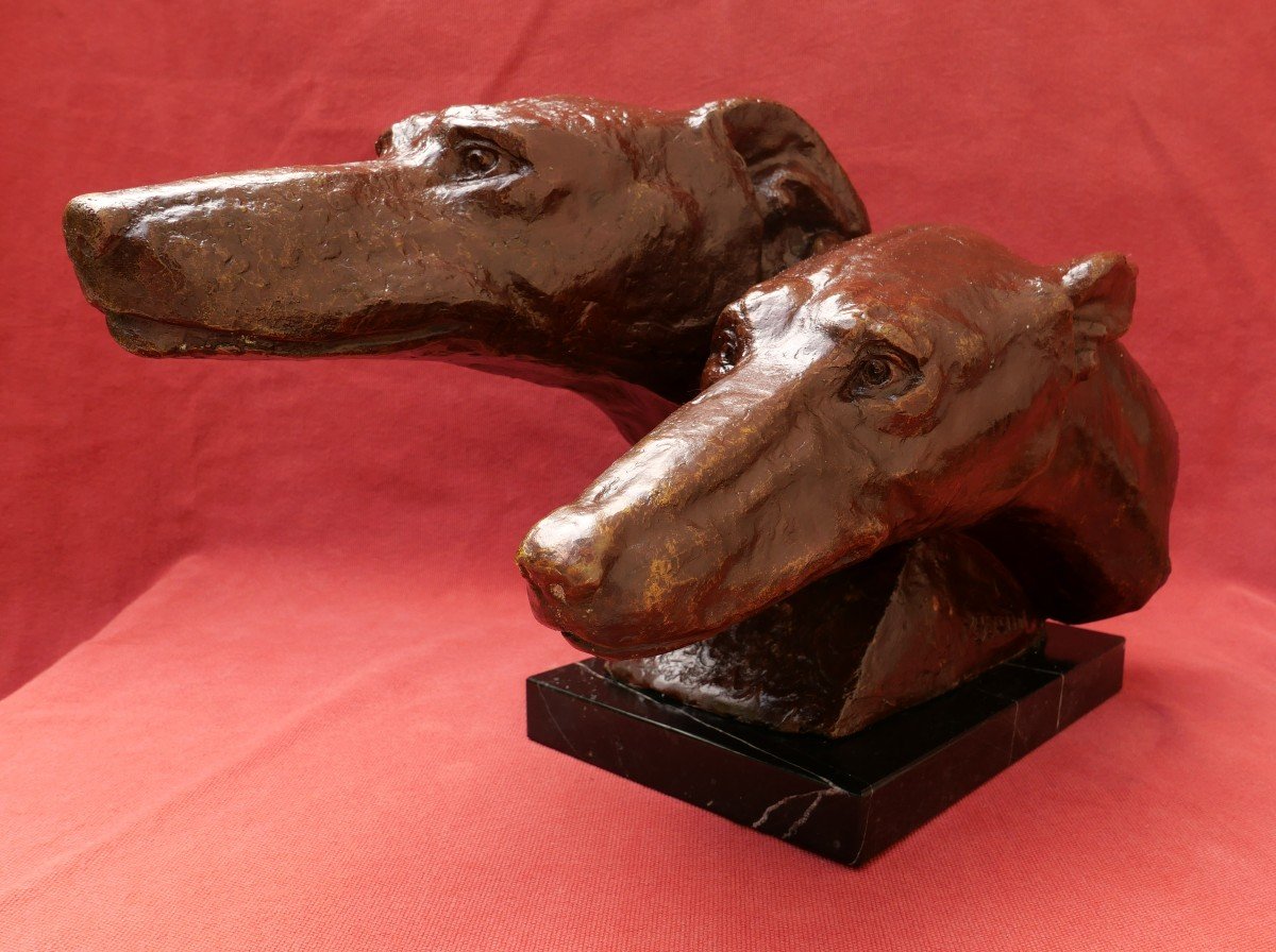M. Bertin, Two Greyhound Heads-photo-3
