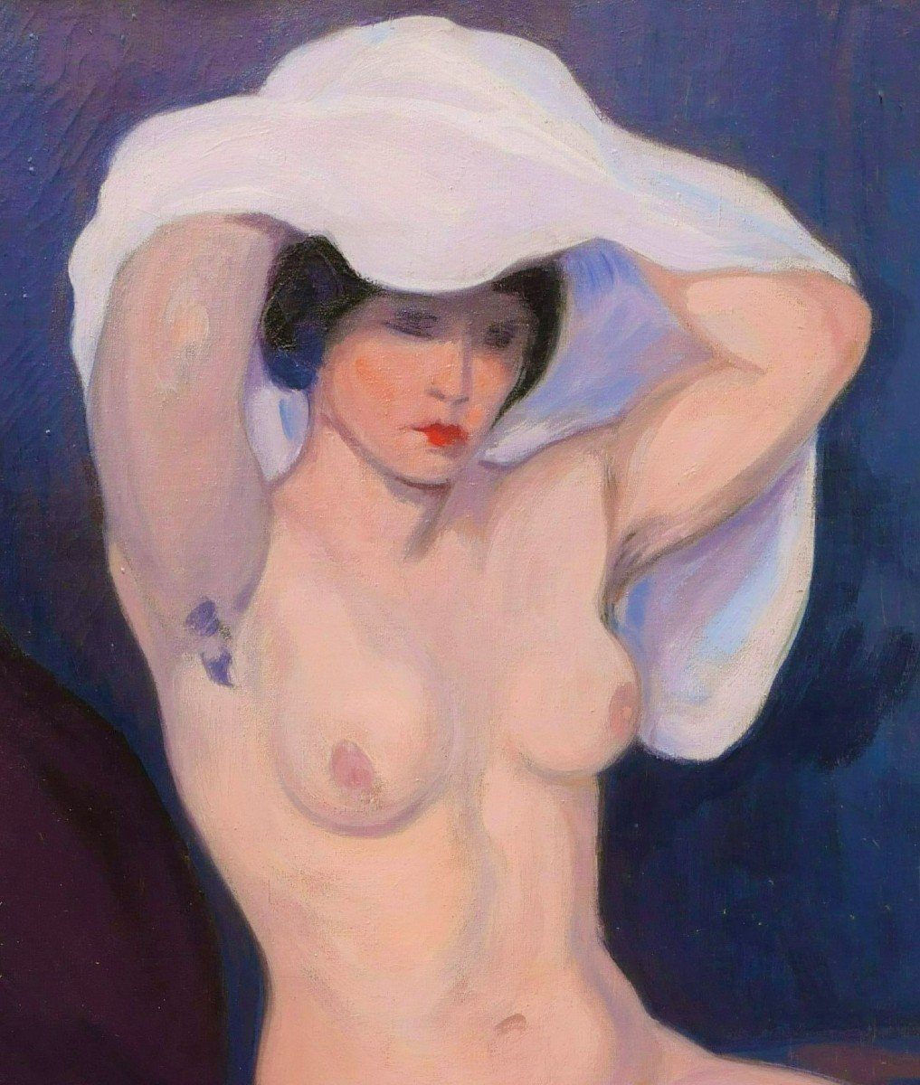 Luis Eduardo De La Rocha Canals, Nude Seated On A Blue Background (large Format)-photo-2