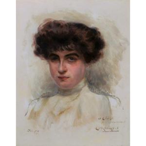 Claire MALIQUET, Portrait de femme brune aux yeux bleus