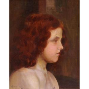 Henri PRINGUET (actif à Carcassonne, 1870-1946), Portrait de jeune femme rousse de profil