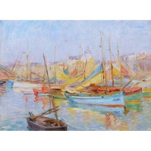 Attributed To Edmond Marie Petitjean, Boats In Les Sables d'Olonne