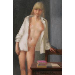 Isabel Adela Maria de SELVA, Jeune fille blonde nue en chemise blanche