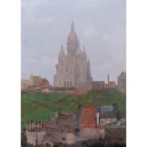 Arsène Hippolyte Florent RIVEY, Vue de la Butte Montmartre avec le Sacré Coeur