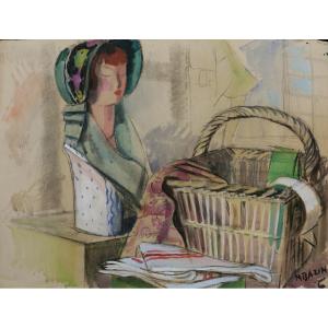 Madeleine Bazin-lysis, Bust Of A Woman, Basket And Tea Towels