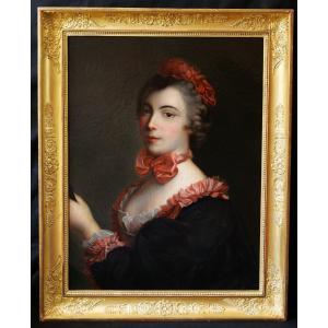 École FRANÇAISE circa 1830 – 1840, d'après Jean RAOUX, Portrait de femme en noir et rouge