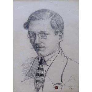 J. De Wangen, Portrait Of A Young Man With Moustache And Glasses