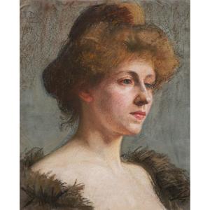 Marguerite DUBOIS de PACÉ , Portrait de jeune femme rousse aux yeux bleus