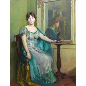 Claudio Castelucho, Young Woman With Green Eyes Seated In An Empire Interior (large Format)