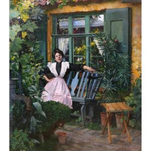 Aloïs BOUDRY, Femme au jardin, sans doute la femme de l'artiste