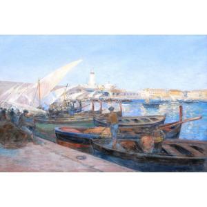 Henri Pierre Paillard, Lively View Of The Port Of Algiers