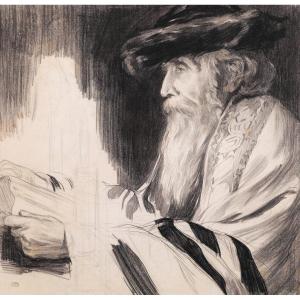 French Or Foreign School Circa 1900, Rabbi Reading The Torah