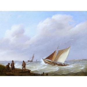 Johannes Hermanus Koekkoek, Dutch Maritime Landscape In Rough Weather