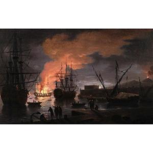 Entourage de Pierre Jacques VOLAIRE, Vue nocturne de la Baie de Naples avec un navire incendié