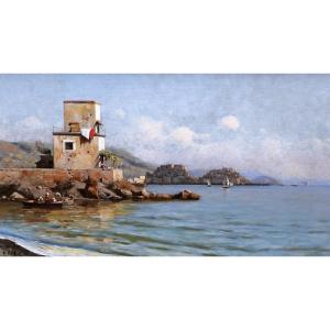 Attribué à Roberto MARESCA, Paysage de bord de mer en Italie