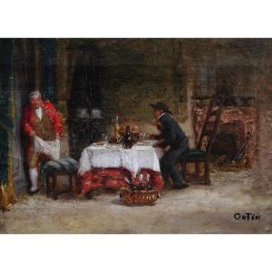 Pierre OUTIN, Scène de déjeuner en Bretagne sous le règne de Louis XV