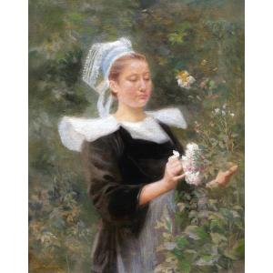 Paul Marie Charles Grégoire, Young Bigouden Girl Picking Flowers