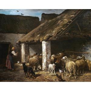 Charles émile Jacque, Peasant Woman At The Sheepfold