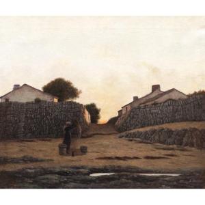 Félix LIONNET, Paysanne au tamis dans un village vendéen, crépuscule