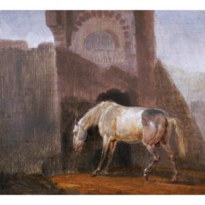 Dutch School Circa 1800, In The Style Of Paulus Potter, White Horse In A Landscape