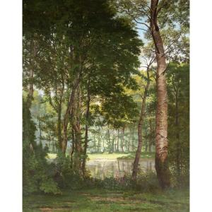 Georges Rodrigues Henriques, View Of A Pond In The Marly Forest (very Large Format)