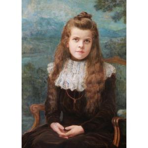 Georges Victor CLAUDE, Portrait de petite fille rousse au collier de corail