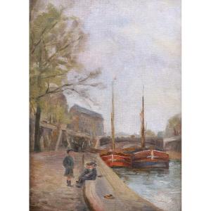 École FRANÇAISE début XXème siècle, Écoliers sur les quais de Seine