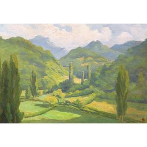 Attributed To Marcel Bach, Two Landscapes: Mountainous Landscape And Countryside Landscape (double-sided)