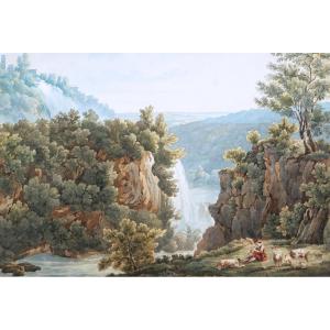 Attribué à Abraham-Louis-Rodolphe DUCROS, Berger avec ses chèvres à Tivoli