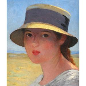 Ml Poe, Portrait Of A Woman With A Hat On The Beach (titille)