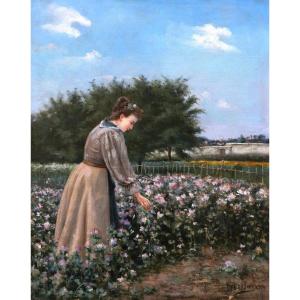 V. Freydier, Young Woman In A Field Of Flowers