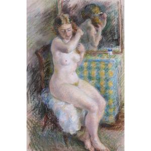 École FRANÇAISE, première moitié du XXème siècle, Nu au miroir, de face