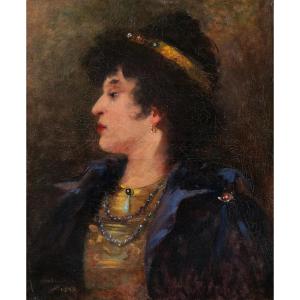 José Mercedes ORTEGA, Portrait de profil d'une femme richement parée, probablement une actrice